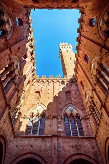 Florence Prints: Siena, Torre del Mangia Courtyard, Tuscany, Italy