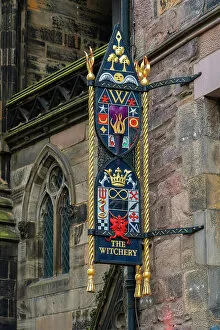 Sign of The Witchery by the Castle Hotel at Royal Mile, UNESCO, Old Town, Edinburgh, Lothian, Scotland, UK
