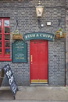 Tavern Prints: A signboard saying Fish & Chips'over the door of the Anchor Bankside'traditional pub