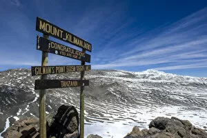 Images Dated 28th June 2017: Signs at Gillmans Point, Mount Kilimanjaro, Tanzania