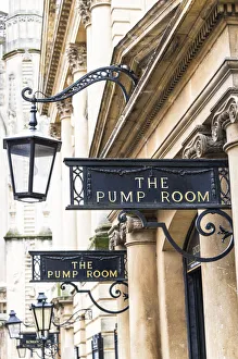 Classical Prints: The signs and lanterns of the Pump Room restaurant, Bath, Somerset, England