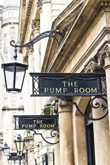 Images Dated 14th July 2021: The signs and lanterns of the Pump Room restaurant, Bath, Somerset, England