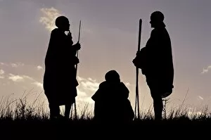 Indigenous People Collection: Silhouette of Msai warriors, Ngorongoro Crater, Tanzania