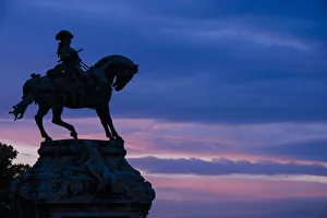 Hungarian Prints: Silhouette of Statue at twilight from Buda Castle, Budapest, Hungary
