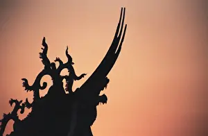 Republic Of China Prints: Silhouette of temple rooftop at sunset, Taichung, Taiwan