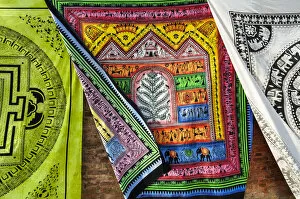 Kathmandu Collection: Silk fabrics printed by hand in the streets of Kathmandu, Nepal, Asia