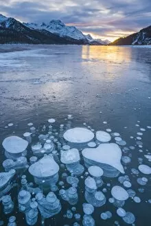 Silvaplana, Engadine valley, Switzerland. Frozen bubbles in the Lake Silvaplana