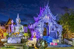Sacred Collection: Silver Temple at night, Chiang Mai, Northern Thailand, Thailand