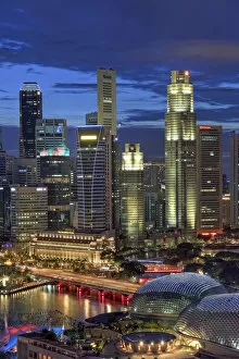 Central Business District Collection: Singapore, Aerial view of Singapore Skyline and Esplanade Theathre