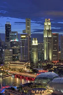 Images Dated 28th April 2011: Singapore, Aerial view of Singapore Skyline and Esplanade Theathre