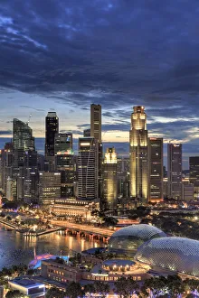 Images Dated 28th April 2011: Singapore, Aerial view of Singapore Skyline and Esplanade Theathre