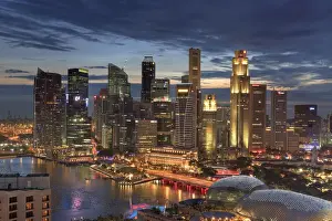 Singapore, Aerial view of Singapore Skyline and Esplanade Theathre