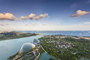 Images Dated 23rd October 2015: Singapore, elevated view of the Gardens By The Bay with the Indoor Botanical Gardens