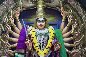 Singapore, Little India, Sri Veeramakaliamman Hindu Temple, detail of Hindu dieties