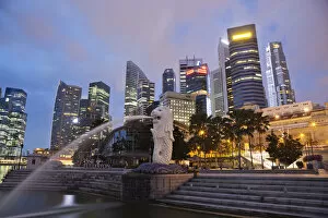 Images Dated 13th March 2012: Singapore, Merlion Statue and City Skyline
