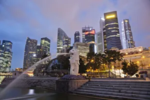 Images Dated 13th March 2012: Singapore, Merlion Statue and City Skyline