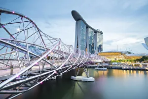 Singapore, Republic of Singapore, Southeast Asia. Helix bridge and the Marina Bay Sands