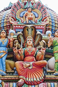 Images Dated 13th March 2012: Singapore, Sri Mariamman Temple, Hindu Deities Adorning Roof of Main Prayer Hall
