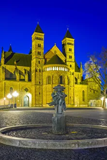 Maastricht Prints: Sint Servsbasiliek on Vrijthof square at dusk, Mstricht, Limburg, Netherlands