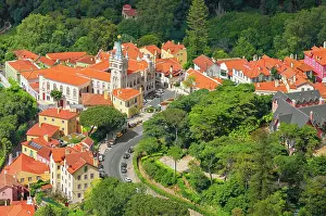 Sintra Prints: Sintra town, high angle view, Sintra, Portugal