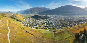 Valais Prints: Sion and surrounding vineyards, Rhone Valley, Valais, Switzerland