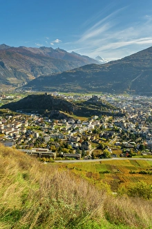 Sion Prints: Sion and surrounding vineyards, Rhone Valley, Valais, Switzerland