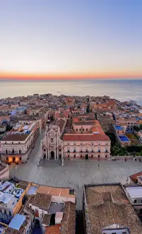 Siracusa, Sicily. Aerial view of Ortigia island at sunrise with the Cathedral