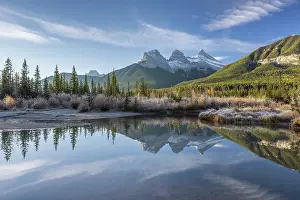 Three Sisters Prints: The Three Sisters reflected in Policeman's Creek in the Canadian Rockies