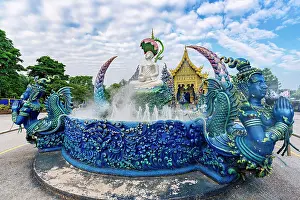 Creativity Prints: Sitting Buddha statue and fountain outside the Wat Rong Suea Ten (Blue Temple) shrine