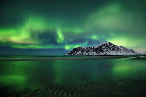 Flakstad Prints: Skagsanden beach, Flakstad village, Lofoten islands, Norway