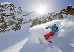 Skiing Prints: Ski mountaineering in the Alps, Lombardy, Italy