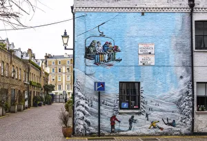Ski wall mural in Kendrick Place, South Kensington, London, England Ski wall mural in Kendrick Place, South Kensington, London, England