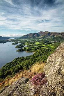 Skiddaw and Derwent Water from Falcon Crag, Lake District National Park, Cumbria, England, UK