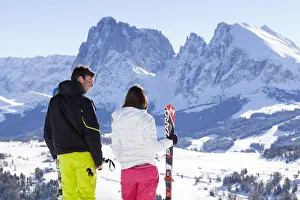 Langkofel Prints: two skier are in front of the Langkofel Group in a beautiful sunny day, Bolzano province
