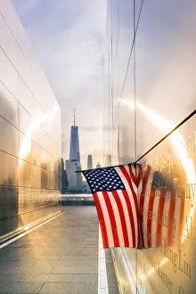 Stars And Stripes Prints: Empty skies 9 / 11 memorial in Libery state park, New York, USA
