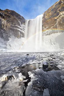 Sudurland Prints: Skogafoss waterfall with rainbow, Skogar, Sudurland, Iceland