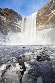 Images Dated 1st June 2023: Skogafoss waterfall with rainbow, Skogar, Sudurland, Iceland