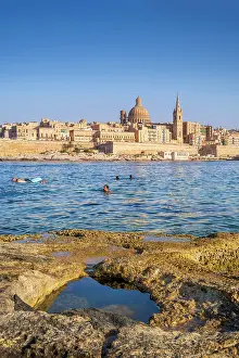 Skyline with Basilica of our Lady of Mount Carmel Dome and St.Pauls Anglican Cathedral Spire, Valletta, Malta