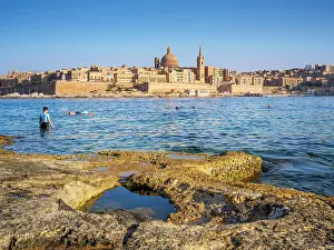 Skyline with Basilica of our Lady of Mount Carmel Dome and St.Pauls Anglican Cathedral Spire, Valletta, Malta