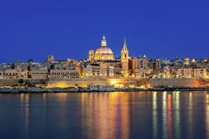 Skyline with Basilica of our Lady of Mount Carmel Dome and St.Pauls Anglican Cathedral Spire, Valletta, Malta