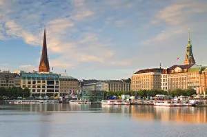 Binnealster Prints: Skyline of Binnenalster Lake at dawn, Hamburg, Germany