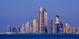 Images Dated 10th January 2018: Skyline of the city center at twilight, Abu Dhabi, United Arab Emirates