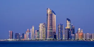 Images Dated 10th January 2018: Skyline of the city center at twilight, Abu Dhabi, United Arab Emirates