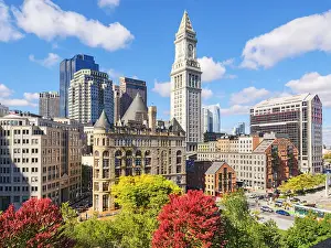Historic Building Prints: Skyline of Custom House Clock Tower in Downtown Boston Boston, Massachusetts, USA