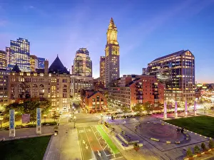 Historic Building Prints: Skyline of Custom House Clock Tower in Downtown Boston at Night Boston, Massachusetts, USA