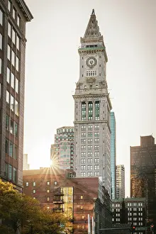 Historic Building Prints: Skyline of Custom House Clock Tower in Downtown Boston at Night Boston, Massachusetts, USA