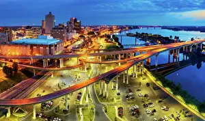 Legends Prints: Skyline and Highway of Memphis leading into Hernando de Soto Bridge