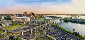 Southern Prints: Skyline and Highway of Memphis leading into Hernando de Soto Bridge