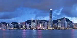 Images Dated 11th July 2019: Skyline of Hong Kong Island at dusk, Hong Kong, China