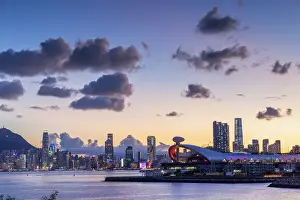 Skyline of Hong Kong Island and Kowloon with Kai Tak Cruise Terminal, Hong Kong Island, Hong Kong